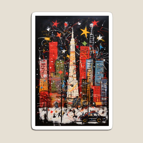 Aperçu de l'œuvre Nouvel An à New York : un aperçu de la ville qui ne dort jamais - Noël dynamique à travers le prisme du néo-expressionnisme et du cubisme créée et vendue par OlfactoART Studio.