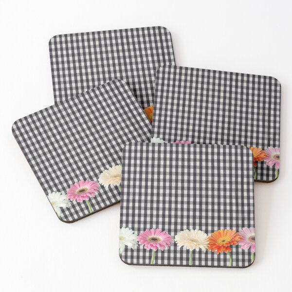 Item preview, Gerbera flowers on black gingham plaid designed and sold by Neeshki.