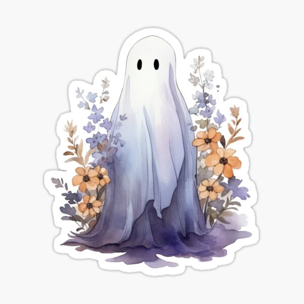 Cute Floral Ghost with Cup · Creative Fabrica