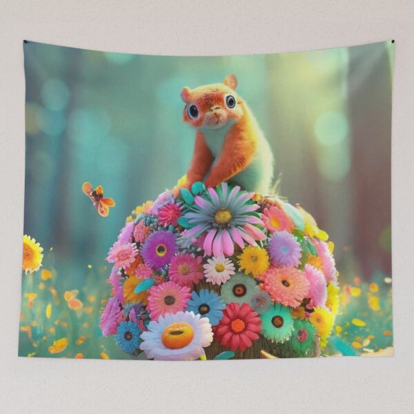 Item preview, Squirrel on a mound of flowers in a meadow designed and sold by JaroDesign2023.