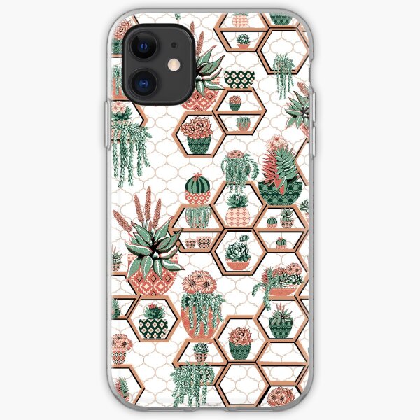 hexagon geometric pattern, 2020, cacti garden, Cacti and Succulent Garden iPhone Soft Case