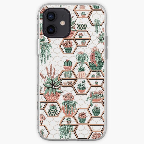 hexagon geometric pattern, 2020, cacti garden, Cacti and Succulent Garden iPhone Soft Case