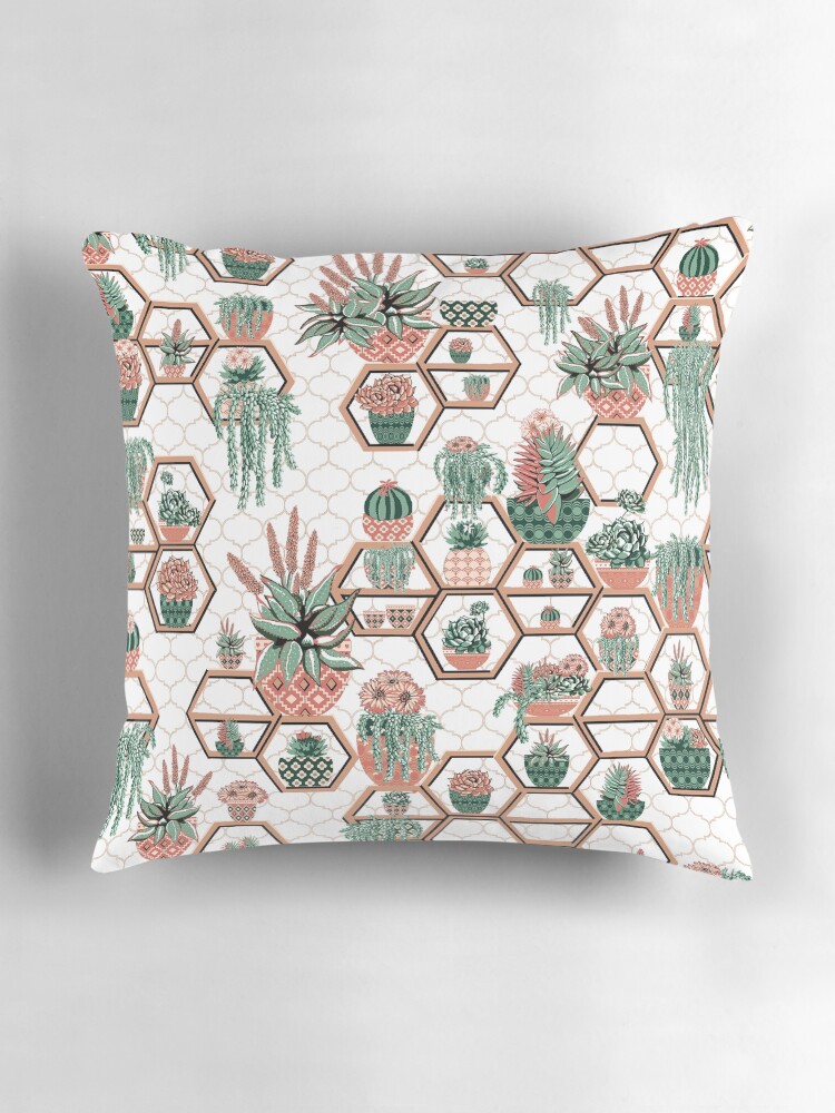 Thumbnail 3 of 4, Pillow, Cacti and Succulent Hexagon Moroccan Garden designed and sold by MagentaRose.