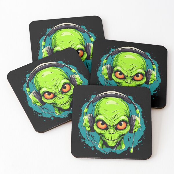 Item preview, Green Reptile Alien Wearing Headphones designed and sold by ajmatos.