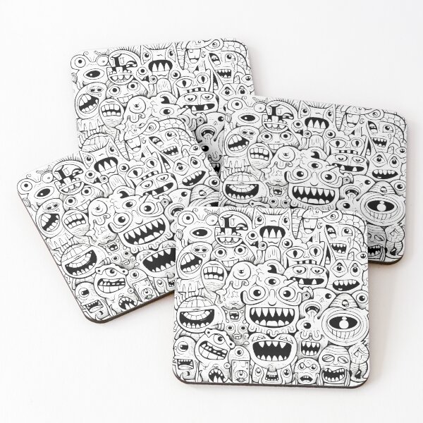 Item preview, Happy monsters black and white designed and sold by NavyPanda.
