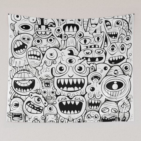 Item preview, Happy monsters black and white designed and sold by NavyPanda.