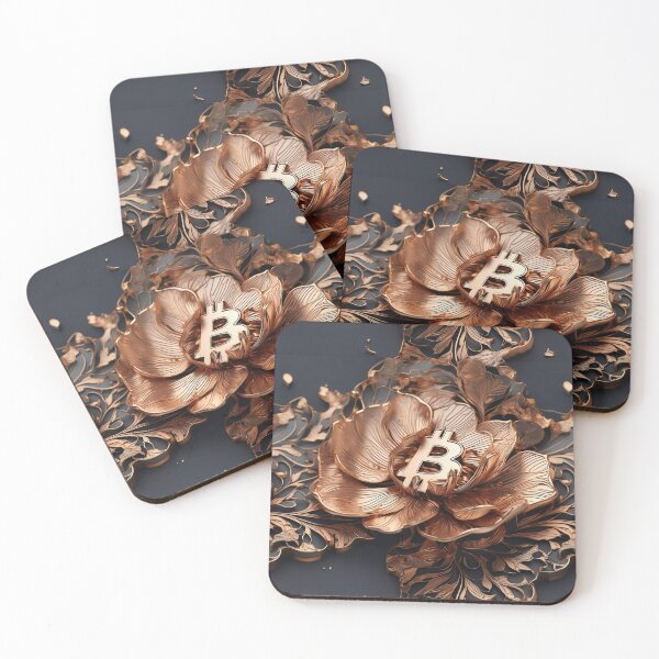 Item preview, Bitcoin Wood Carved Rose-Gold Elegant Aesthetic Flowers Copper Grey Floral  designed and sold by HappyOnEarth.