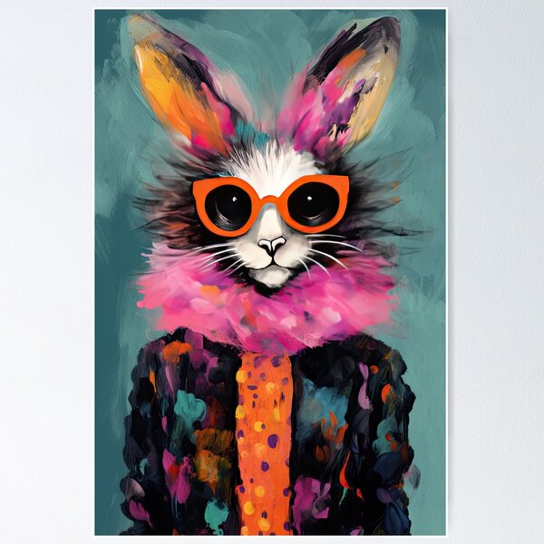 Item preview, Rabbit in Colorful Fur Coat Whimsical Art Print designed and sold by GulDesignCo.