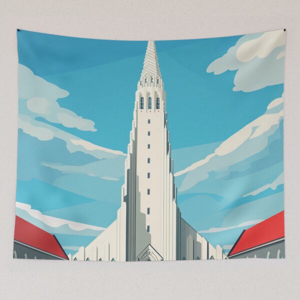 Artikelvorschau, A Pop Art Travel Print of Reykjavik - Iceland  entworfen und verkauft von StudioRedKoala.