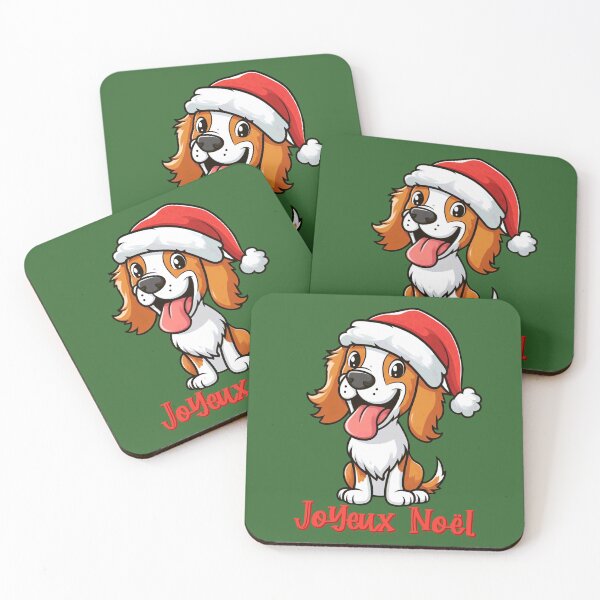 Item preview, Brittany Breton Spaniel Dog Wearing Santa Hat Merry Christmas in French designed and sold by Maljonic.