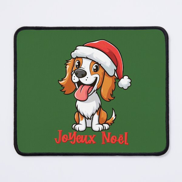Item preview, Brittany Breton Spaniel Dog Wearing Santa Hat Merry Christmas in French designed and sold by Maljonic.