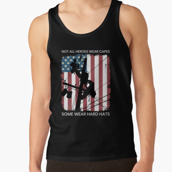 Cool Retro American Lineman Silhouette - Patriotic Electrical Lineworker Art Tank Top