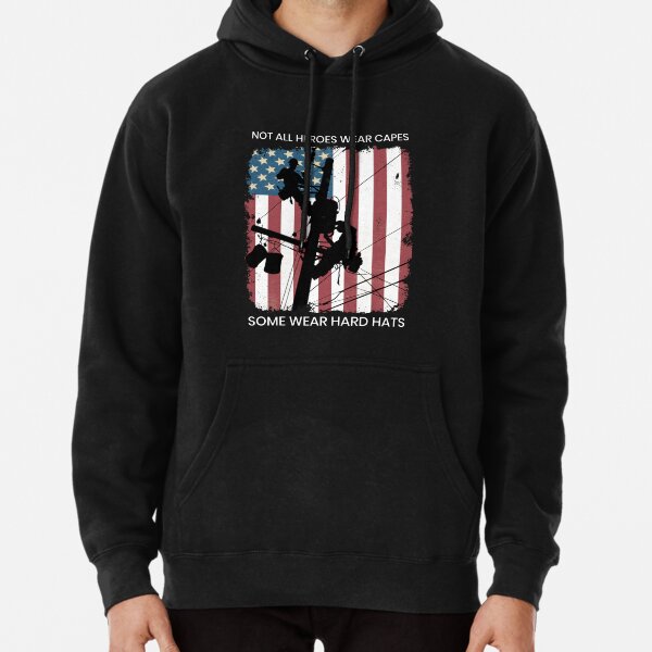 Cool Retro American Lineman Silhouette - Patriotic Electrical Lineworker Art Pullover Hoodie