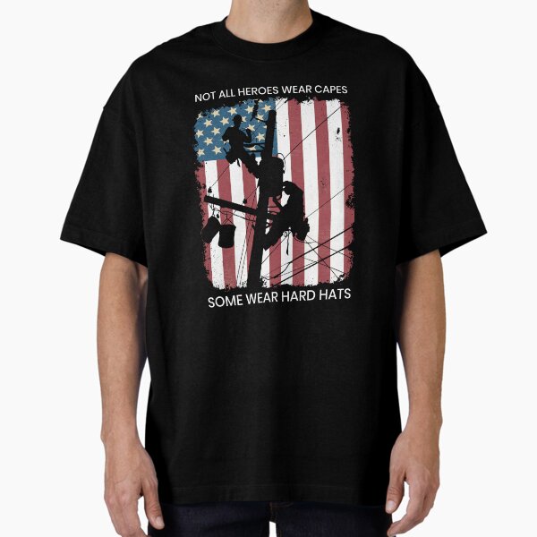 Cool Retro American Lineman Silhouette - Patriotic Electrical Lineworker Art Oversized T-Shirt