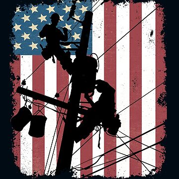Artwork thumbnail, Cool Retro American Lineman Silhouette - Patriotic Electrical Lineworker Art by LineXpressions