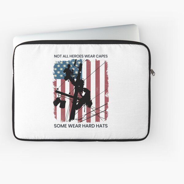 Cool Retro American Lineman Silhouette - Patriotic Electrical Lineworker Art Laptop Sleeve