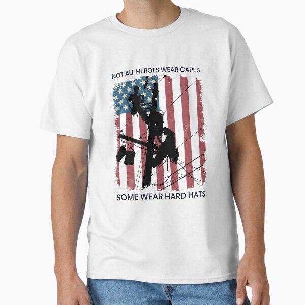 Cool Retro American Lineman Silhouette - Patriotic Electrical Lineworker Art Classic T-Shirt