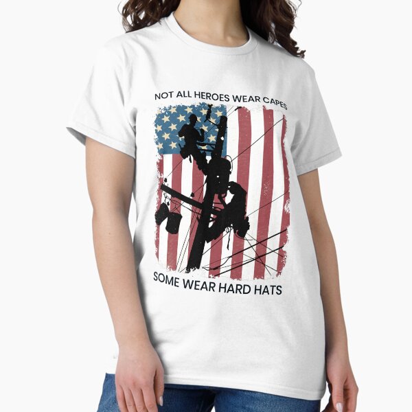 Cool Retro American Lineman Silhouette - Patriotic Electrical Lineworker Art Classic T-Shirt