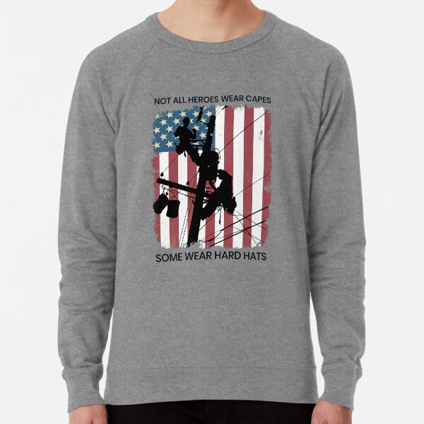 Cool Retro American Lineman Silhouette - Patriotic Electrical Lineworker Art Lightweight Sweatshirt