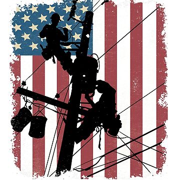 Artwork thumbnail, Cool Retro American Lineman Silhouette - Patriotic Electrical Lineworker Art by LineXpressions
