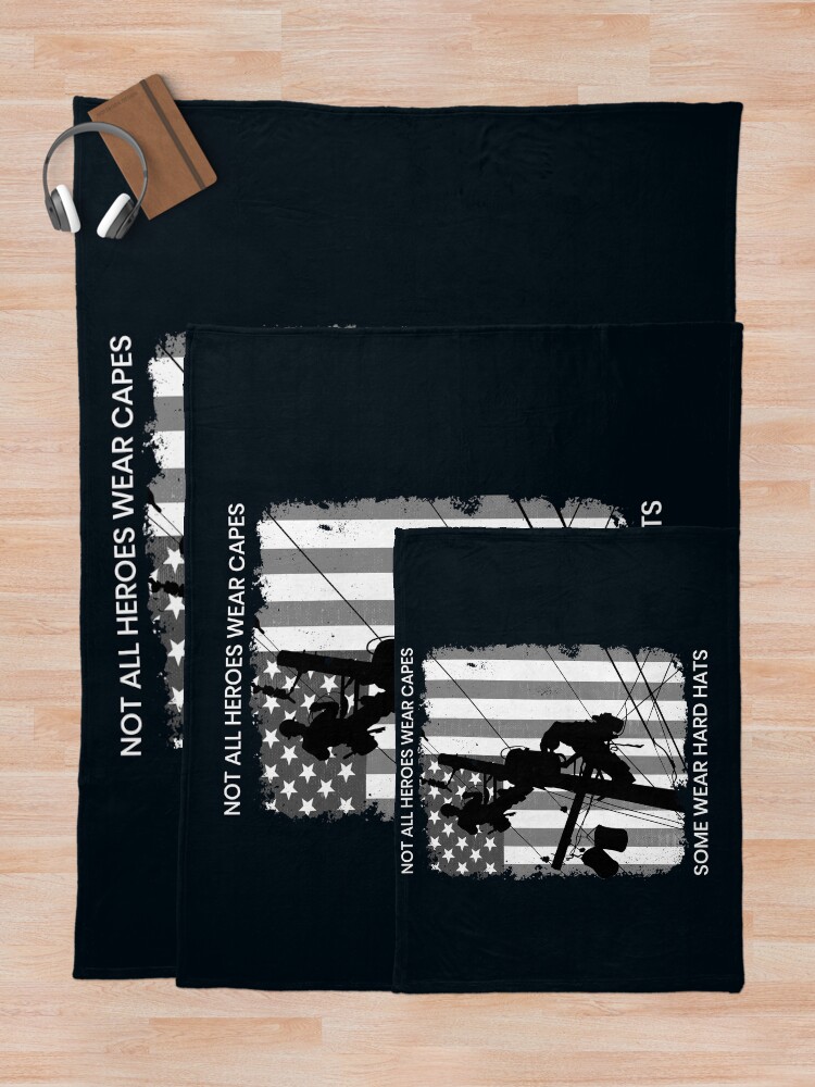 Thumbnail 5 of 6, Throw Blanket, Patriotic American Lineman - Not All Heroes Wear Capes, Some Wear Hard Hats designed and sold by LineXpressions.