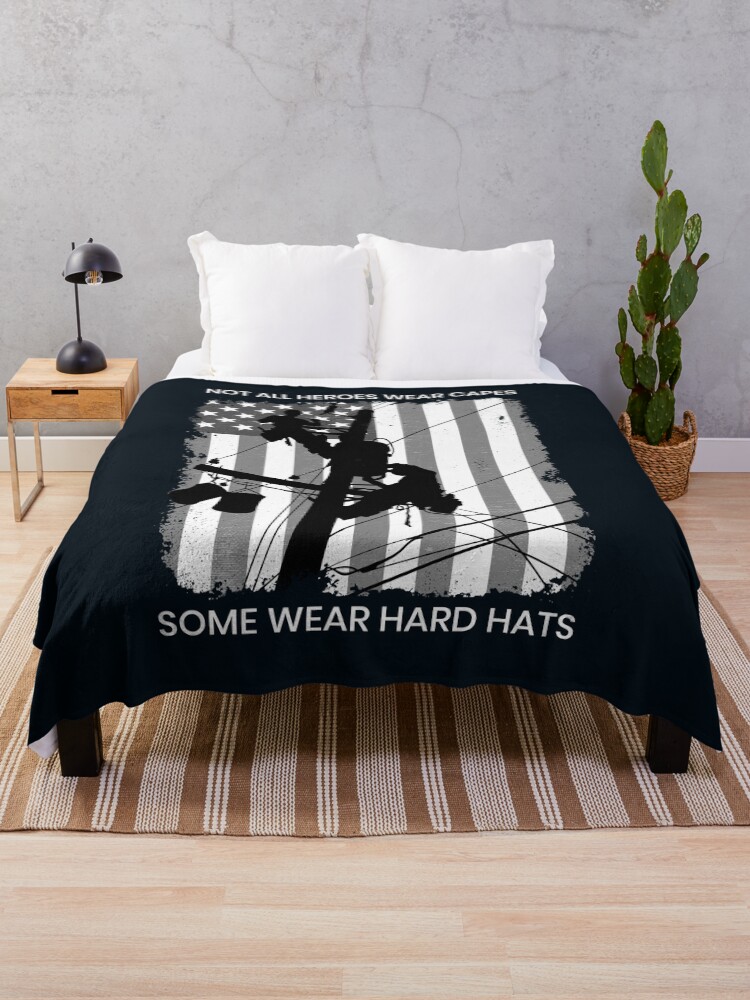 Thumbnail 1 of 6, Throw Blanket, Patriotic American Lineman - Not All Heroes Wear Capes, Some Wear Hard Hats designed and sold by LineXpressions.