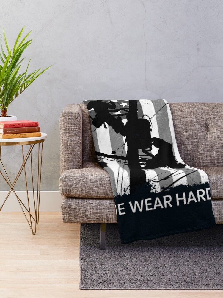Thumbnail 2 of 6, Throw Blanket, Patriotic American Lineman - Not All Heroes Wear Capes, Some Wear Hard Hats designed and sold by LineXpressions.
