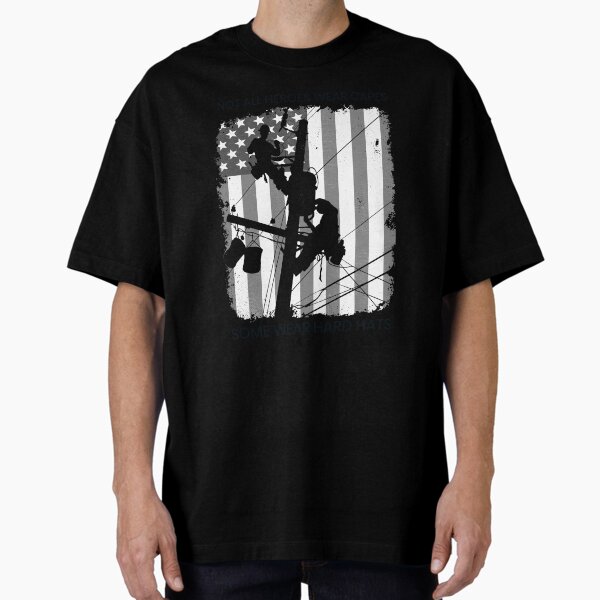 Patriotic American Lineman - Not All Heroes Wear Capes, Some Wear Hard Hats Oversized T-Shirt