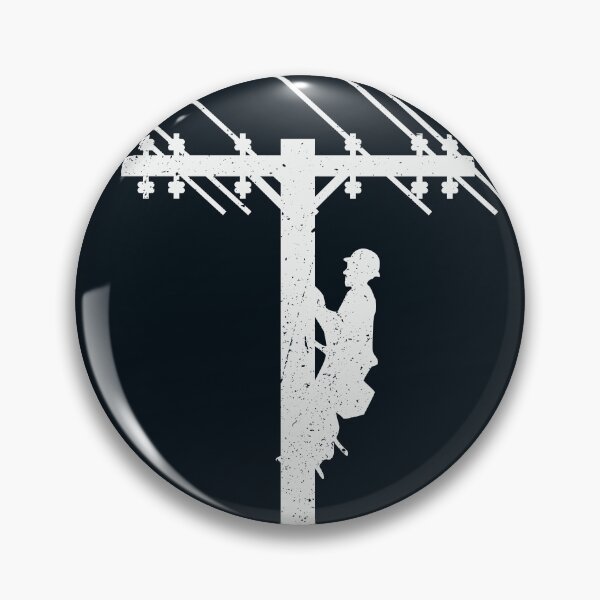 Cool Vintage Lineman Silhouette on Utility Poles Pin