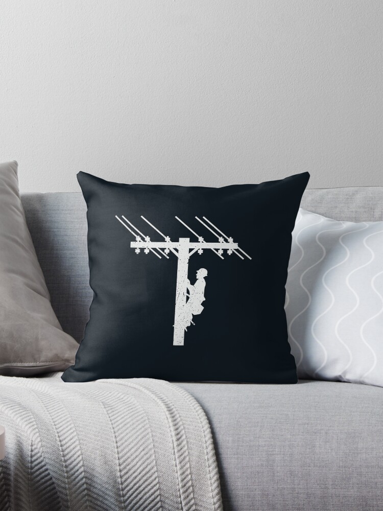 Thumbnail 1 of 4, Pillow, Cool Vintage Lineman Silhouette on Utility Poles designed and sold by LineXpressions.