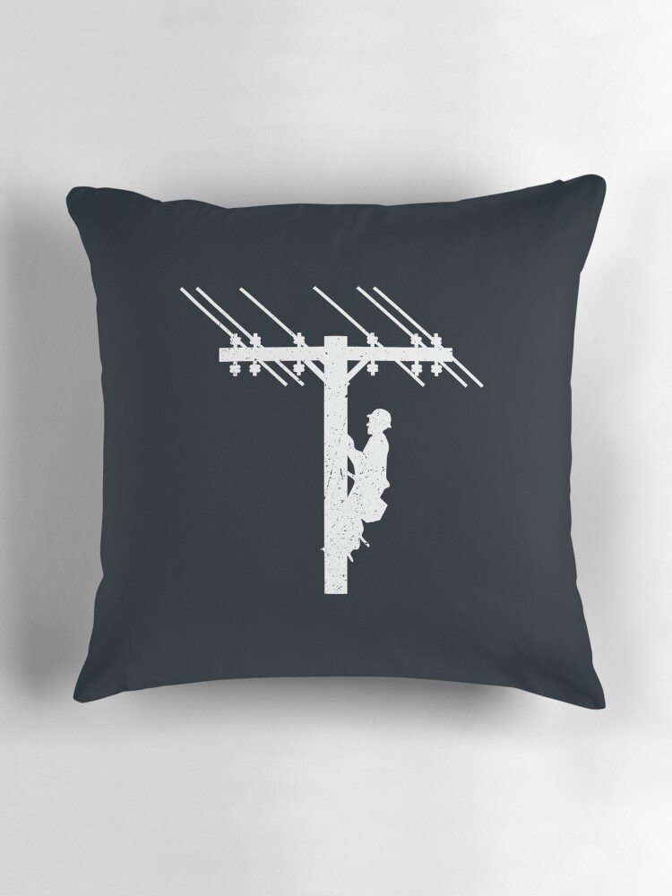 Thumbnail 3 of 4, Pillow, Cool Vintage Lineman Silhouette on Utility Poles designed and sold by LineXpressions.