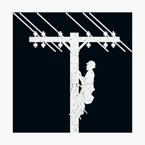Cool Vintage Lineman Silhouette on Utility Poles Photographic Print