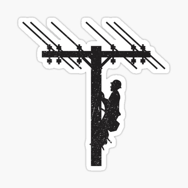 Cool Vintage Lineman Silhouette on Utility Poles Sticker