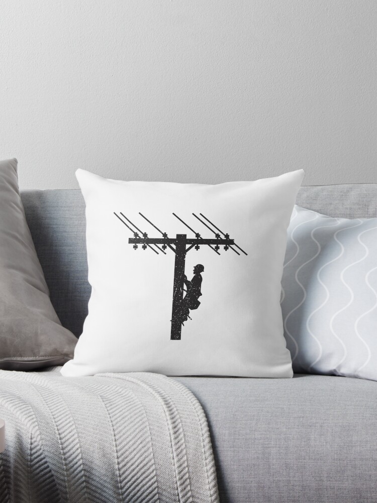 Thumbnail 1 of 4, Pillow, Cool Vintage Lineman Silhouette on Utility Poles designed and sold by LineXpressions.