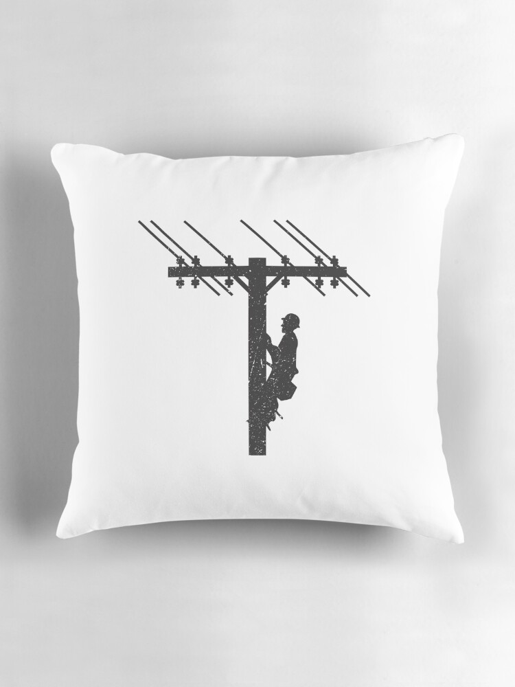 Thumbnail 3 of 4, Pillow, Cool Vintage Lineman Silhouette on Utility Poles designed and sold by LineXpressions.