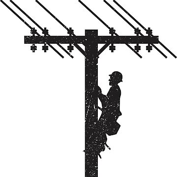 Artwork thumbnail, Cool Vintage Lineman Silhouette on Utility Poles by LineXpressions