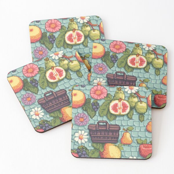 Item preview, Pixellated rainbow fruits and flowers picnic pattern designed and sold by CreativeNxt.
