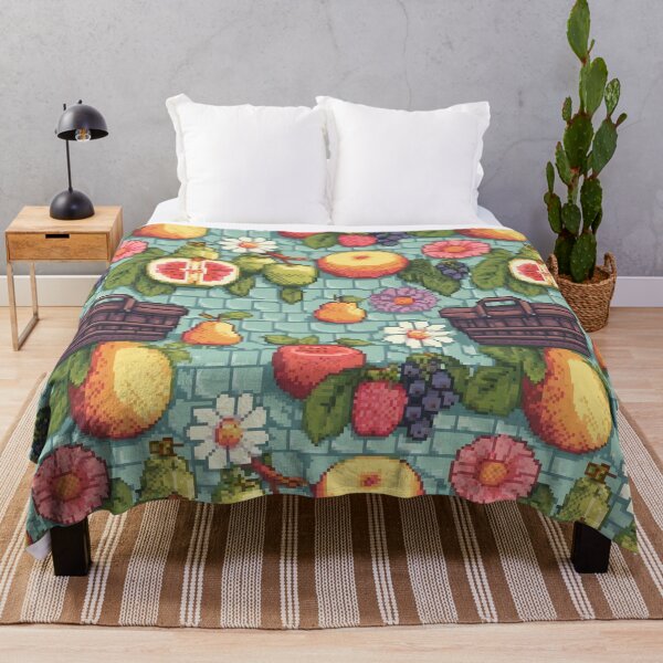 Item preview, Pixellated rainbow fruits and flowers picnic pattern designed and sold by CreativeNxt.