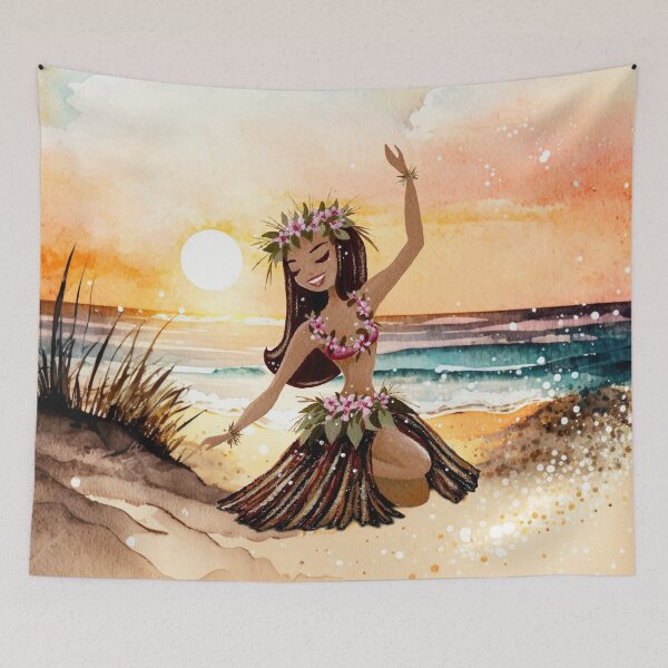Item preview, Tiki Island Girl on Sunset Beach designed and sold by MoodyMuseArt.