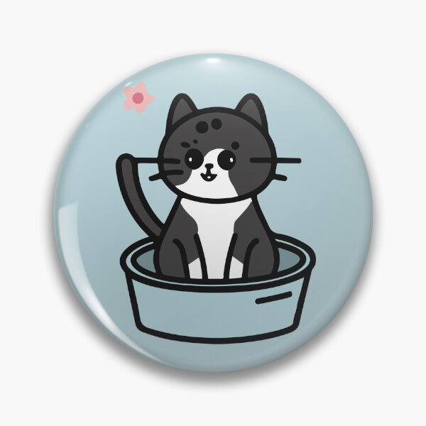 Item preview, cute and smiley black cat sitting in its cat litter box designed and sold by The  Knick Knack Nook.