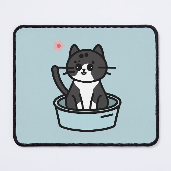 Item preview, cute and smiley black cat sitting in its cat litter box designed and sold by The  Knick Knack Nook.