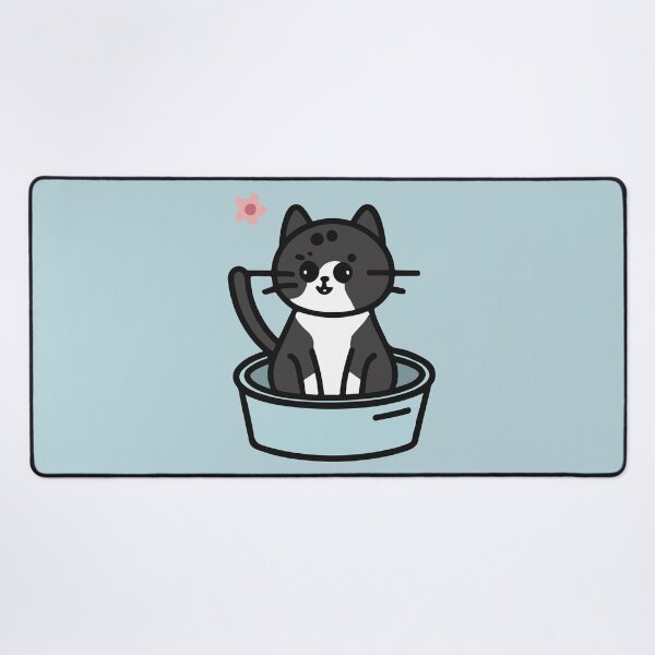 Item preview, cute and smiley black cat sitting in its cat litter box designed and sold by The  Knick Knack Nook.