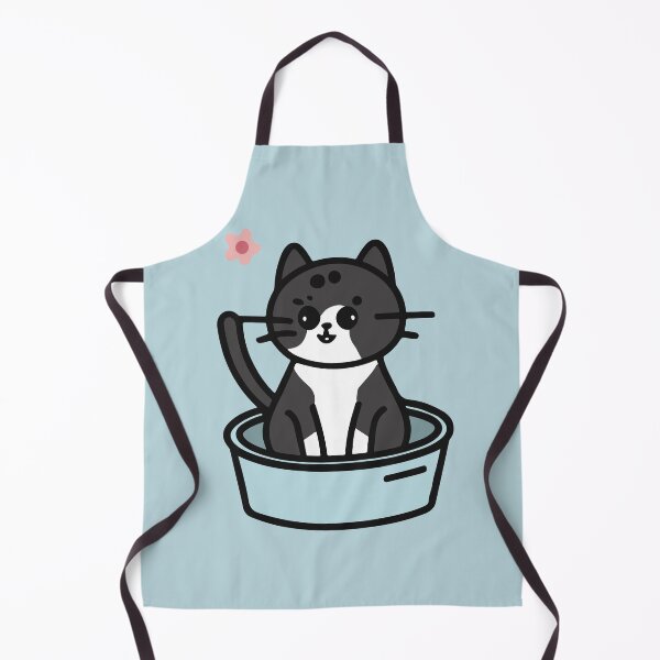 Item preview, cute and smiley black cat sitting in its cat litter box designed and sold by The Knick Knack Nook.