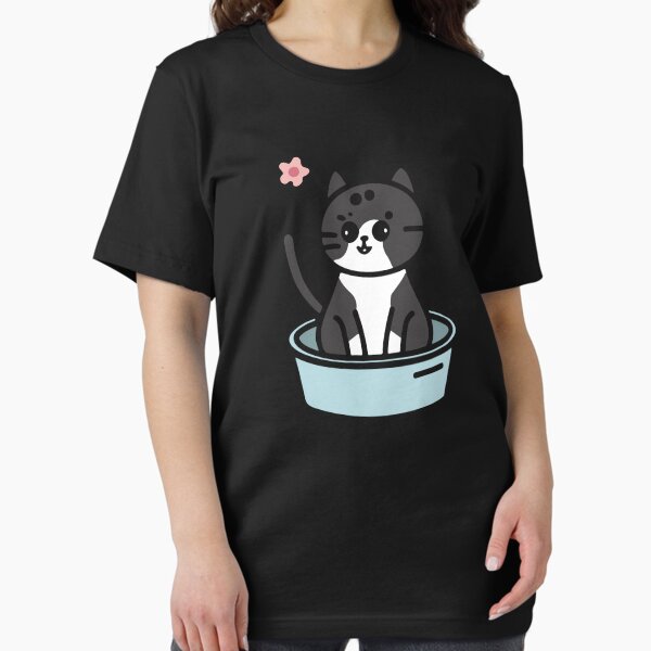 Item preview, cute and smiley black cat sitting in its cat litter box designed and sold by The  Knick Knack Nook.
