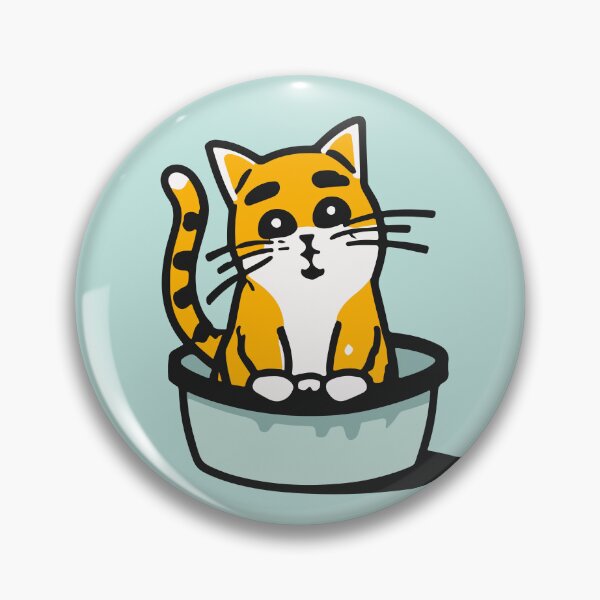 Item preview, cute and smiley black cat sitting in its cat litter box designed and sold by The  Knick Knack Nook.