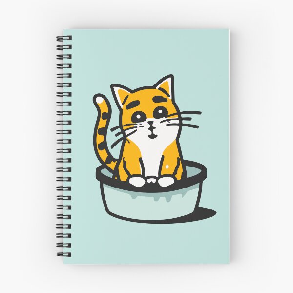 Item preview, cute and smiley black cat sitting in its cat litter box designed and sold by The  Knick Knack Nook.