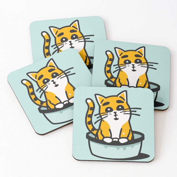 Item preview, cute and smiley black cat sitting in its cat litter box designed and sold by The  Knick Knack Nook.