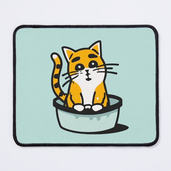 Item preview, cute and smiley black cat sitting in its cat litter box designed and sold by The  Knick Knack Nook.