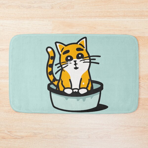 Item preview, cute and smiley black cat sitting in its cat litter box designed and sold by The  Knick Knack Nook.