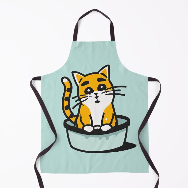 Item preview, cute and smiley black cat sitting in its cat litter box designed and sold by The Knick Knack Nook.